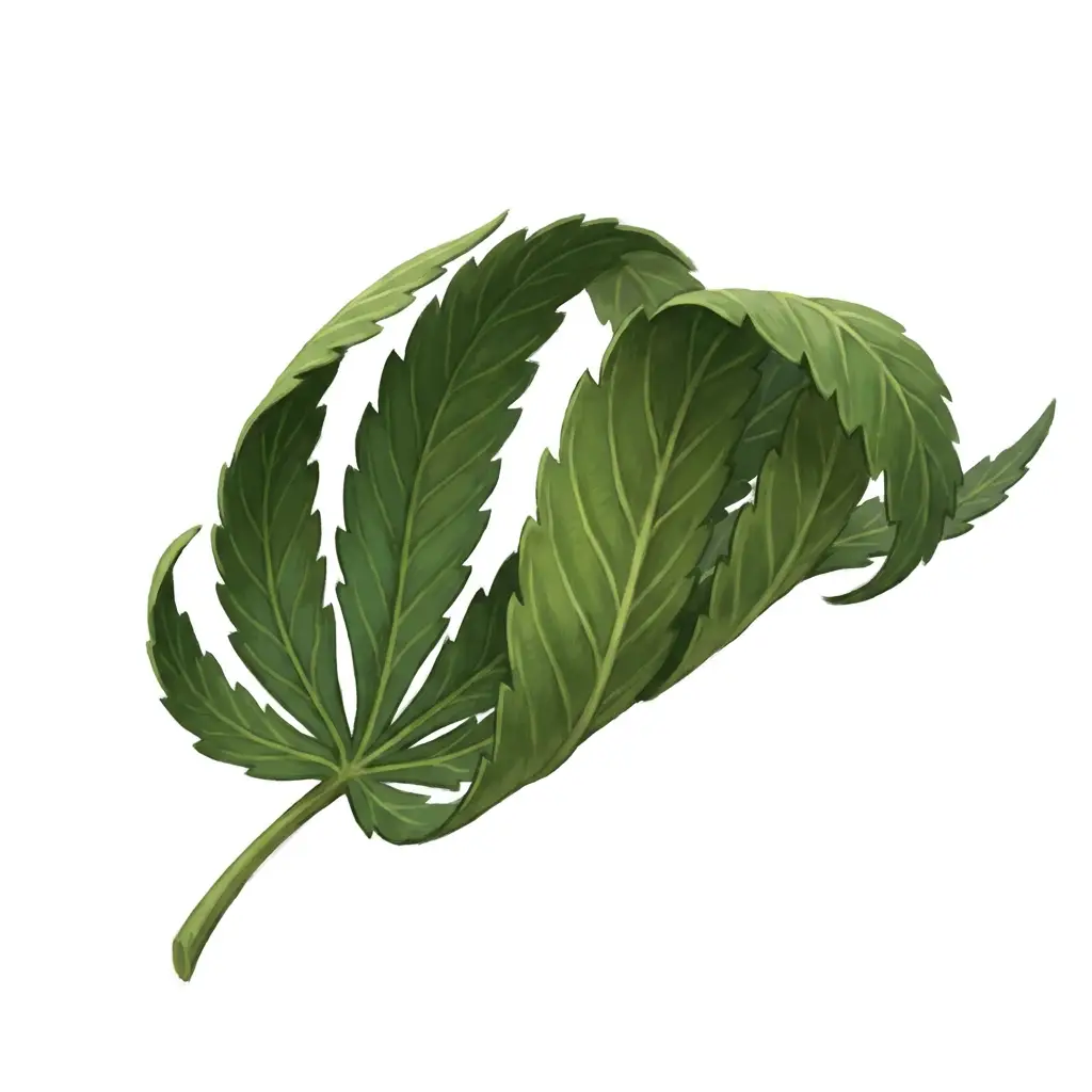 Cannabis leaf canoeing upward into a taco shape from heat stress