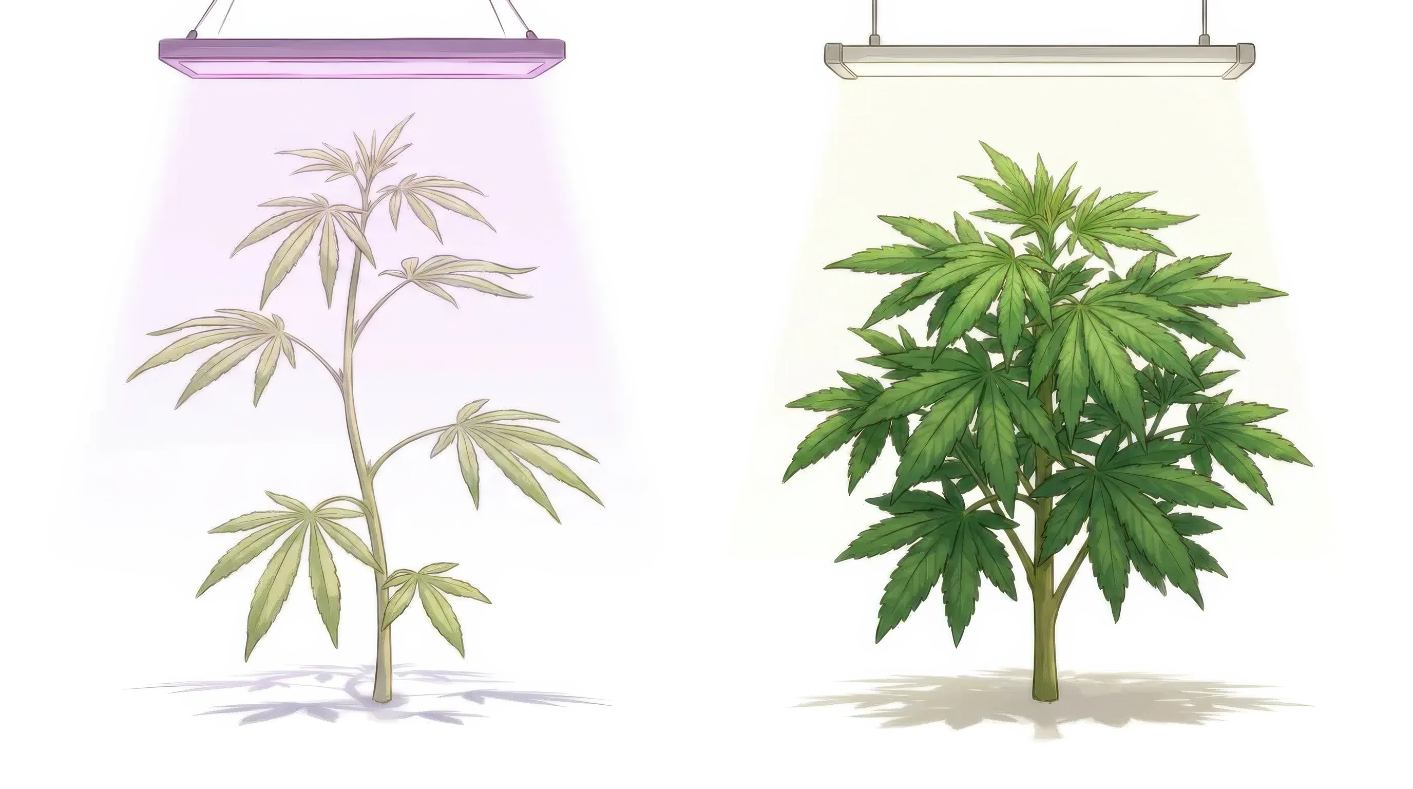 Cannabis plant bleached and stressed under a light hung too close