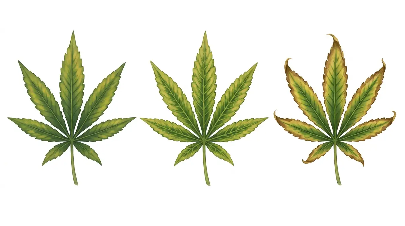 Three-stage magnesium deficiency progression with rust flecks