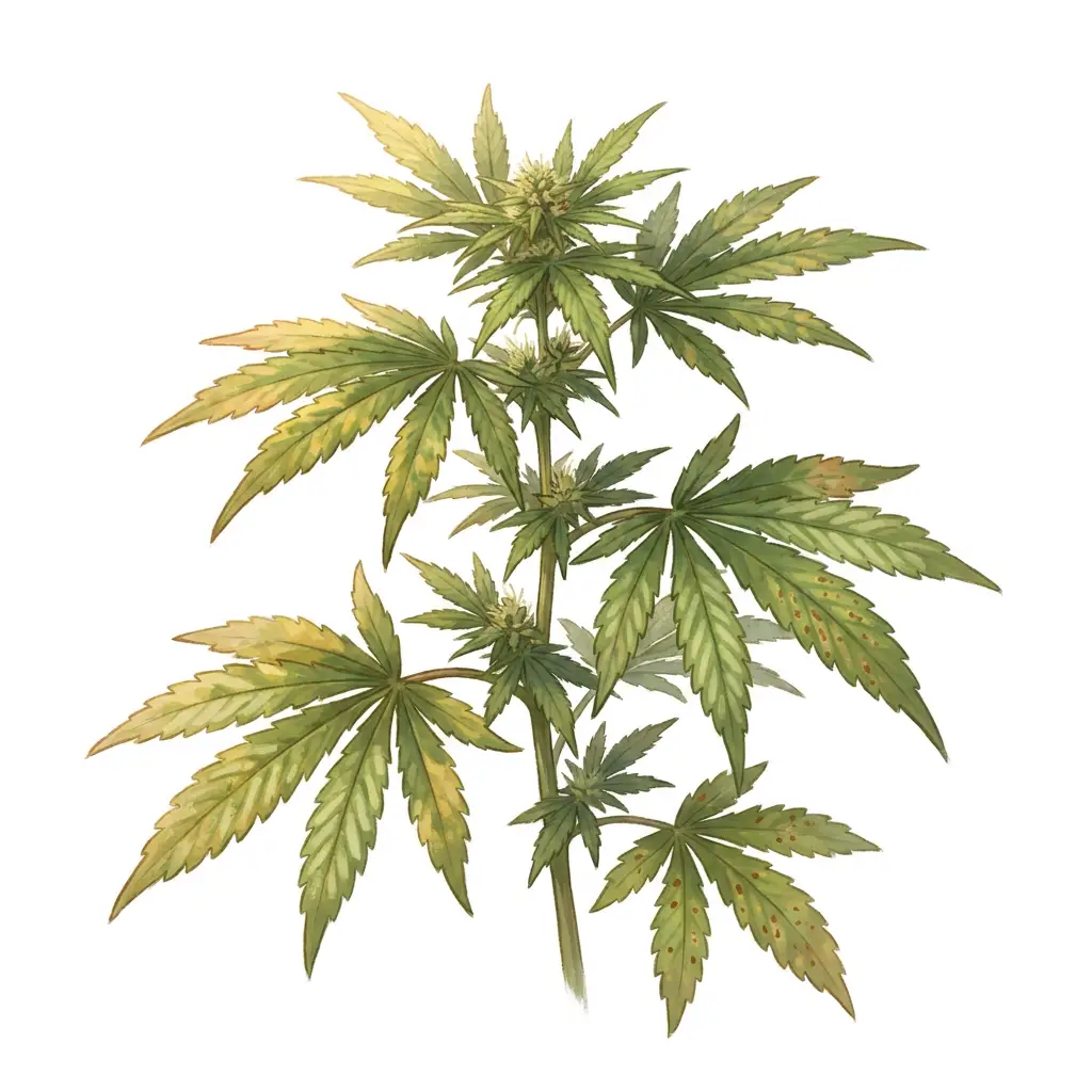 Cannabis leaf showing pH lockout with mixed deficiency symptoms